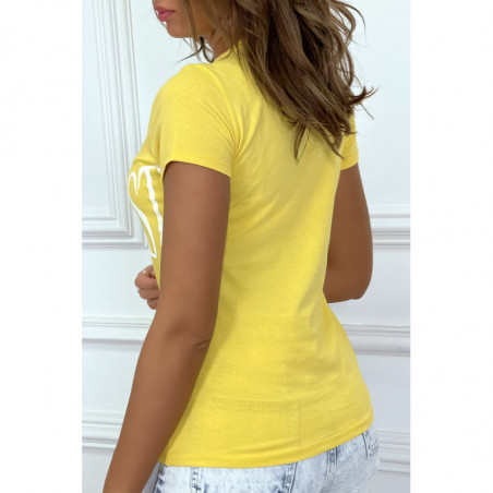 T-shirt basique jaune col rond inscription "Everlast"