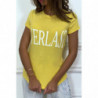 T-shirt basique jaune col rond inscription "Everlast"