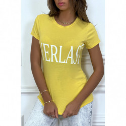 T-shirt basique jaune col rond inscription "Everlast"