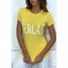 T-shirt basique jaune col rond inscription "Everlast"