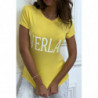 T-shirt basique jaune col rond inscription "Everlast"