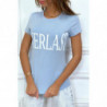 T-shirt basique turquoise col rond inscription "Everlast"