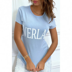 T-shirt basique turquoise col rond inscription "Everlast"