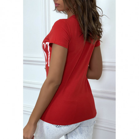 T-shirt basique rouge col rond inscription "Everlast"