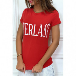 T-shirt basique rouge col rond inscription "Everlast"