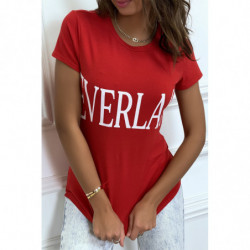 T-shirt basique rouge col rond inscription "Everlast"