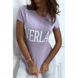 T-shirt basique lila col rond inscription "Everlast"