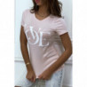 T-shirt basique rose près du corps inscription "Love"