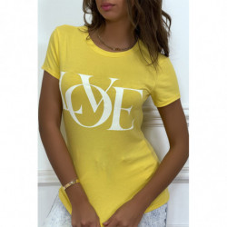 T-shirt basique jaune près du corps inscription "Love"