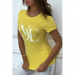 T-shirt basique jaune près du corps inscription "Love"