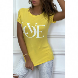 T-shirt basique jaune près du corps inscription "Love"