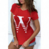 T-shirt manches courtes rouge à col rond, inscription "W"