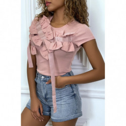 T-shirt rose manches courtes, avec des noeuds