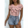 T-shirt rose manches courtes, avec des noeuds