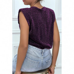 T-shirt lilas avec épaulettes et motif léopard