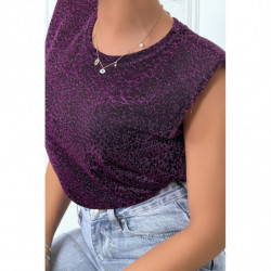 T-shirt lilas avec épaulettes et motif léopard