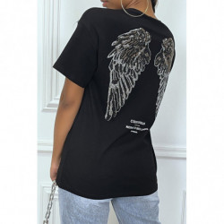 Tee-shirt noir oversize avec écriture et dessins en strass