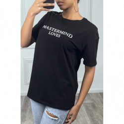 Tee-shirt noir oversize avec écriture et dessins en strass