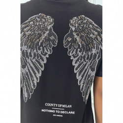 Tee-shirt noir oversize avec écriture et dessins en strass