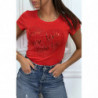 Tee-shirt rouge avec coeur et inscription love pailleté