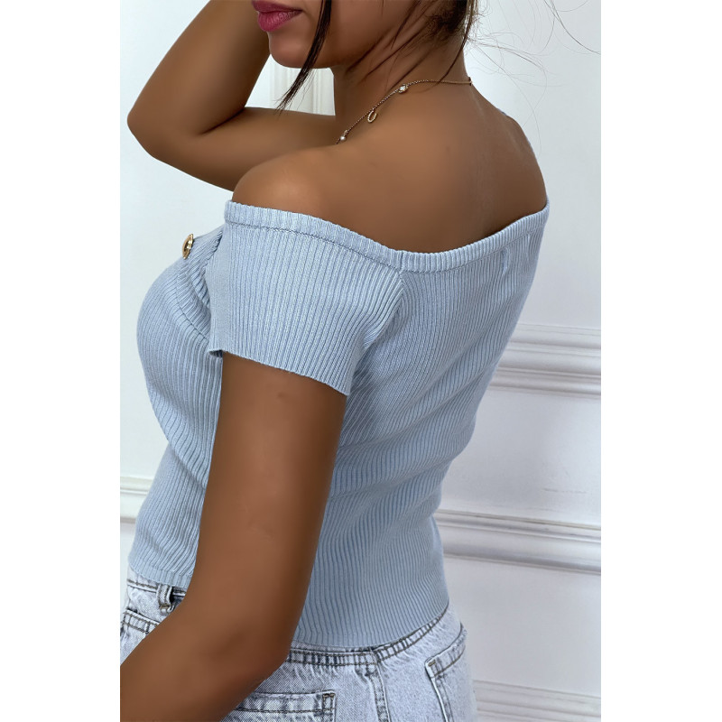 T-shirt bleu style bustier avec fente à la poitrine