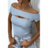 T-shirt bleu style bustier avec fente à la poitrine