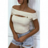 T-shirt beige style bustier avec fente à la poitrine