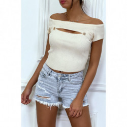 T-shirt beige style bustier avec fente à la poitrine