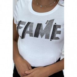 Tee-shirt blanc basique avec inscription brillante