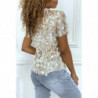 Tee-shirt beige brillant à sequins