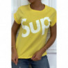 T-shirt jaune à manche revers inscription SUP