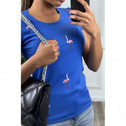 Tee-shirt bleu royal à motif flamant rose