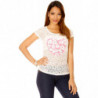 Tee-shirt blanc en dentelle avec motif coeur en strass. Top femme 201