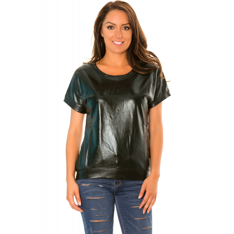 Pull manches courtes Noir style retro brillant. WJ-3872