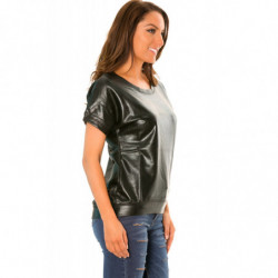 Pull manches courtes Noir style retro brillant. WJ-3872