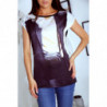 Tee shirt noir fluide et satiné avec impression sac en strass - MC924