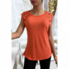 Tee shirt corail avec strass aux épaules