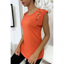 Tee shirt corail avec strass aux épaules