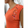 Tee shirt corail avec strass aux épaules