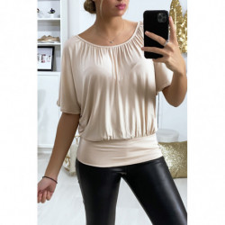 Top beige coupe chauve souris croisé au dos