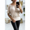 Top beige coupe chauve souris croisé au dos