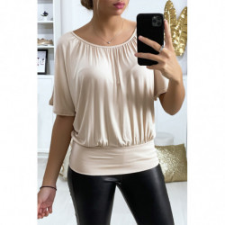 Top beige coupe chauve souris croisé au dos