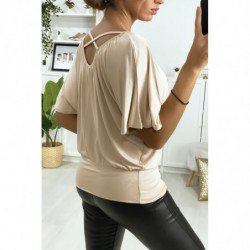 Top beige coupe chauve souris croisé au dos