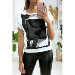 Tee-shirt motif Kim avec strass étoile et voile sur le visage