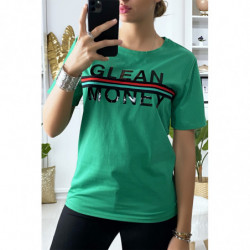 T-shirt vert avec écriture GLEAN MONEY