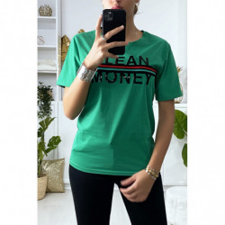 T-shirt vert avec écriture GLEAN MONEY