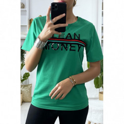 T-shirt vert avec écriture GLEAN MONEY