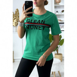 T-shirt vert avec écriture GLEAN MONEY