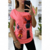 Tee-shirt fuchsia avec dessin devant