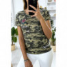 T-shirt kaki militaire avec broderie